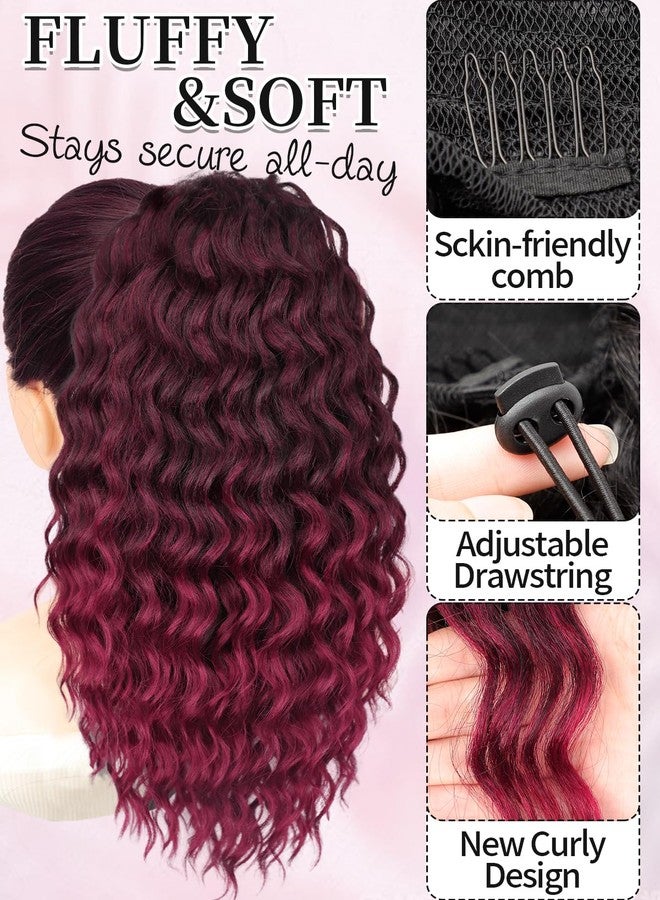 KooKaStyle Curly Ponytail Extension Fluffy Drawstring Ponytail Hair Extensions for Women Long Kinky Curly Wavy Pony Tail Extension Synthetic Hairpiece for Daily Use(18 Inch,Black Mixed Burgundy) - Image 2